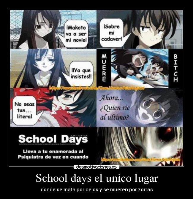 School days el unico lugar - donde se mata por celos y se mueren por zorras