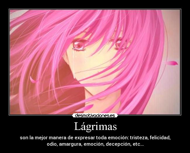 Lágrimas - son la mejor manera de expresar toda emoción: tristeza, felicidad,
odio, amargura, emoción, decepción, etc...