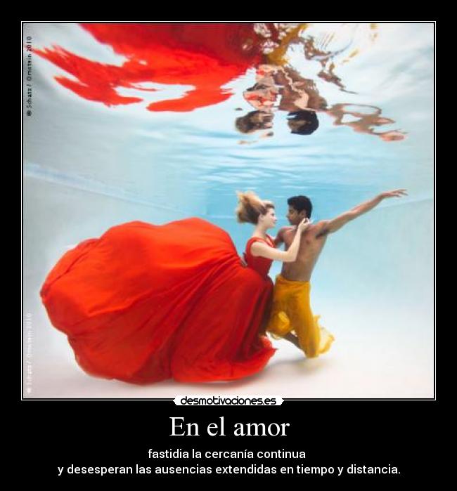 En el amor - fastidia la cercanía continua 
y desesperan las ausencias extendidas en tiempo y distancia.