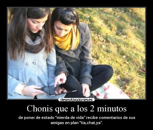 Chonis que a los 2 minutos - de poner de estado “mierda de vida” recibe comentarios de sus
amigas en plan “tia,chat,ya”.