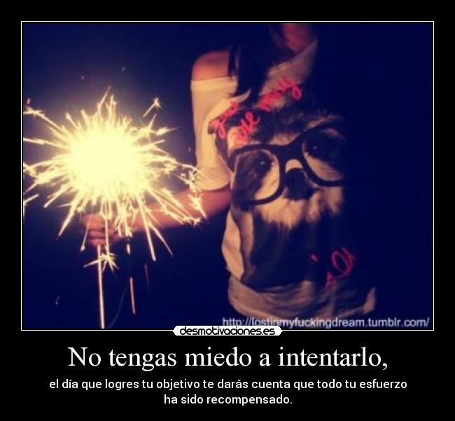 No tengas miedo a intentarlo, - el día que logres tu objetivo te darás cuenta que todo tu esfuerzo
ha sido recompensado.