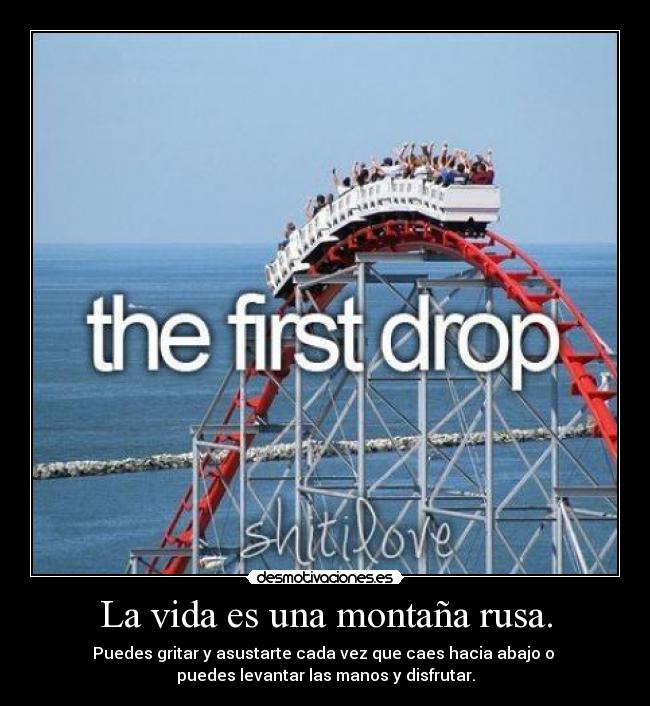 La vida es una montaña rusa. - Puedes gritar y asustarte cada vez que caes hacia abajo o
puedes levantar las manos y disfrutar.
