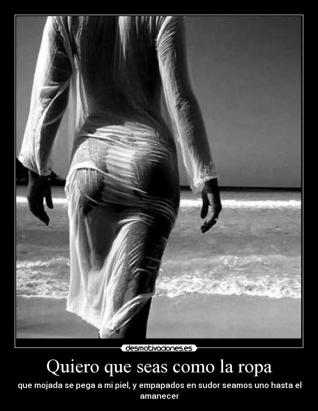 Quiero que seas como la ropa - que mojada se pega a mi piel, y empapados en sudor seamos uno hasta el amanecer