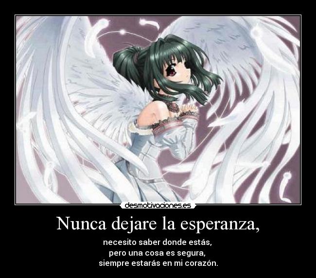 Nunca dejare la esperanza, - necesito saber donde estás,
pero una cosa es segura,
siempre estarás en mi corazón.
