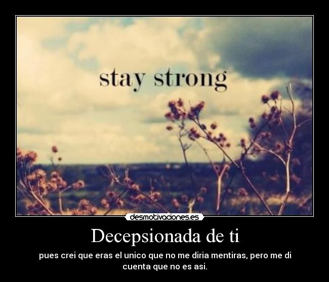 Decepsionada de ti - pues crei que eras el unico que no me diria mentiras, pero me di cuenta que no es asi.