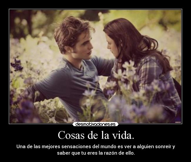 Cosas de la vida. - Una de las mejores sensaciones del mundo es ver a alguien sonreír y
saber que tu eres la razón de ello.