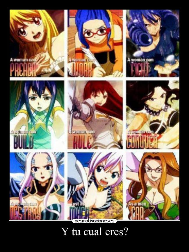 carteles anime manga fairy tail lucy levy juvia wendy erza cana mirajane lisanna evergreen desmotivaciones