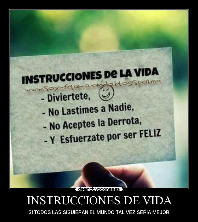 INSTRUCCIONES DE VIDA - SI TODOS LAS SIGUIERAN EL MUNDO TAL VEZ SERIA MEJOR.