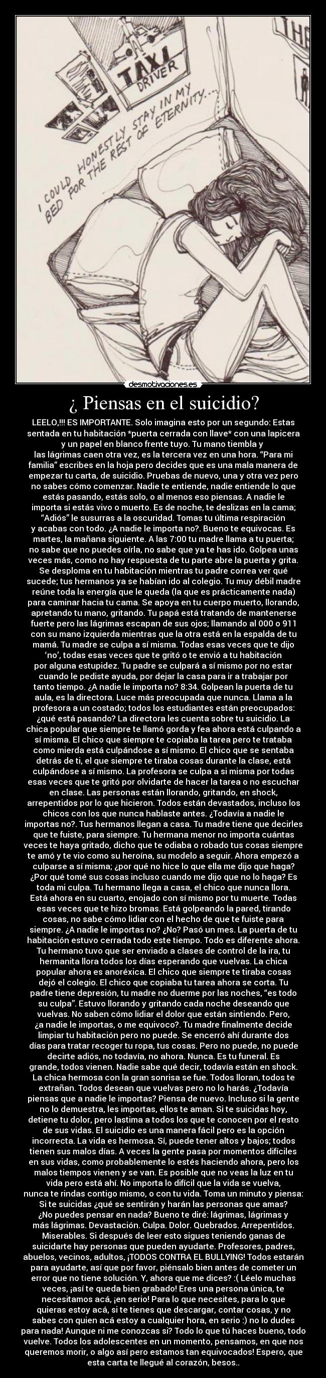 ¿ Piensas en el suicidio? -