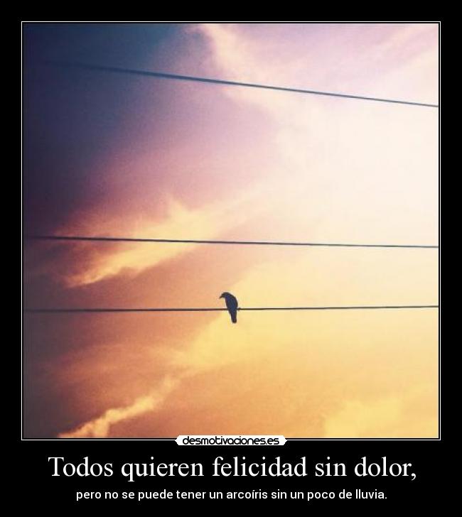Todos quieren felicidad sin dolor, - pero no se puede tener un arcoíris sin un poco de lluvia.