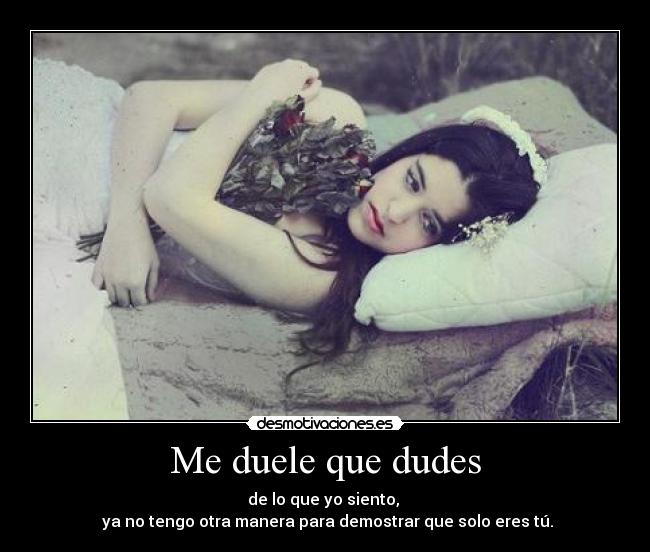 Me duele que dudes - de lo que yo siento,
ya no tengo otra manera para demostrar que solo eres tú.