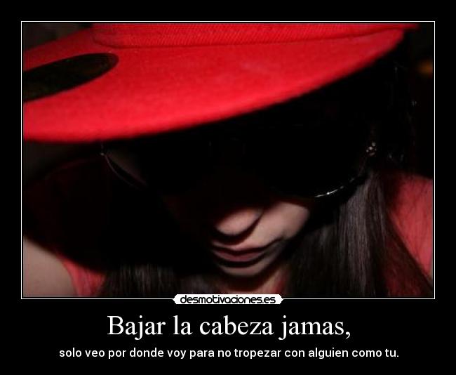 Bajar la cabeza jamas, - solo veo por donde voy para no tropezar con alguien como tu.