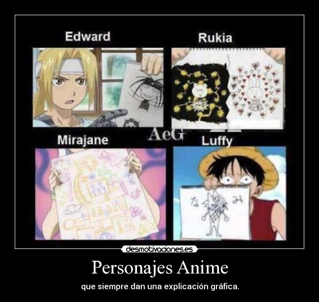 carteles anime anime manga bleach rukia full metal alchemist edward one piece luffy fairy tail mirajane desmotivaciones