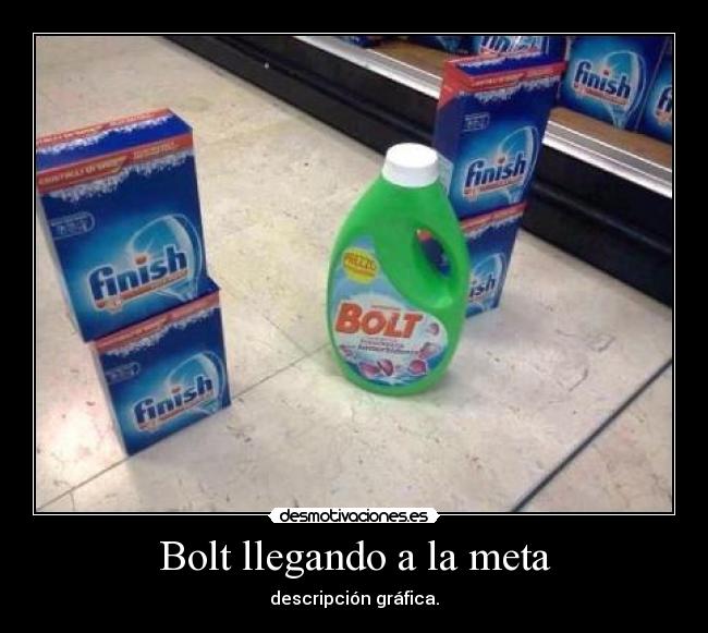 Bolt llegando a la meta - descripción gráfica.