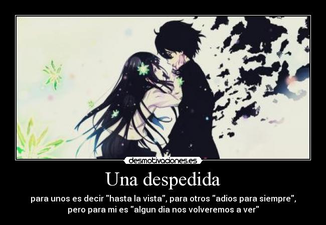 Una despedida - para unos es decir hasta la vista, para otros adios para siempre,
pero para mi es algun dia nos volveremos a ver