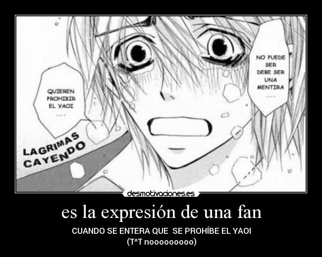 es la expresión de una fan - CUANDO SE ENTERA QUE  SE PROHÍBE EL YAOI
(T^T nooooooooo)