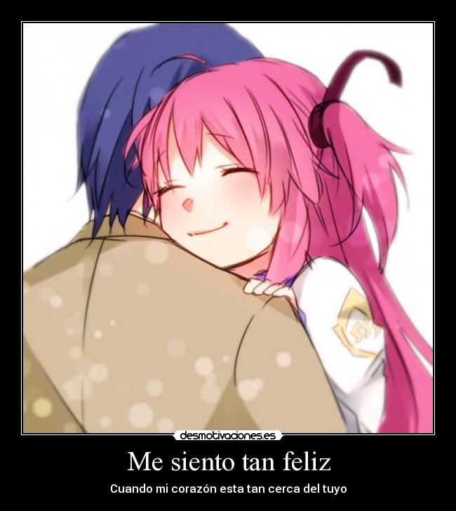 carteles harukaze raptorhunters anime angel beats siento tan feliz cuando nuestros corazones estan cerca desmotivaciones