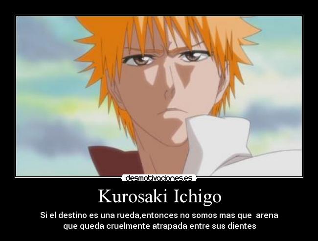 Kurosaki Ichigo - Si el destino es una rueda,entonces no somos mas que arena
que queda cruelmente atrapada entre sus dientes