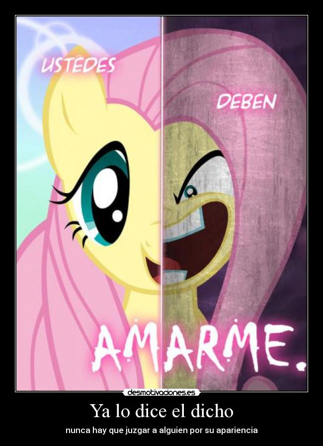 carteles little pony fluttershy echos reales doble personalidad bipolar desmotivaciones