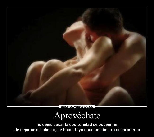Aprovéchate - no dejes pasar la oportunidad de poseerme,
de dejarme sin aliento, de hacer tuyo cada centímetro de mi cuerpo