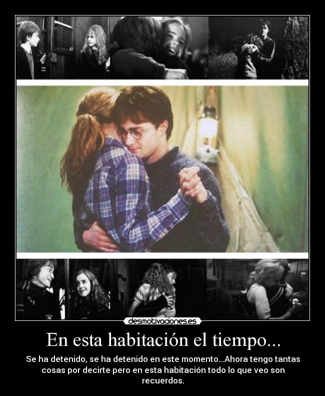 En esta habitación el tiempo... - Se ha detenido, se ha detenido en este momento...Ahora tengo tantas
cosas por decirte pero en esta habitación todo lo que veo son
recuerdos.
