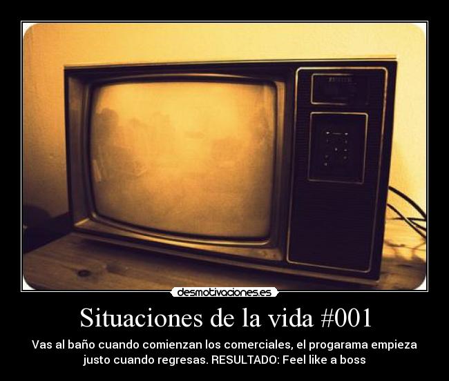 Situaciones de la vida #001 - Vas al baño cuando comienzan los comerciales, el progarama empieza
justo cuando regresas. RESULTADO: Feel like a boss
