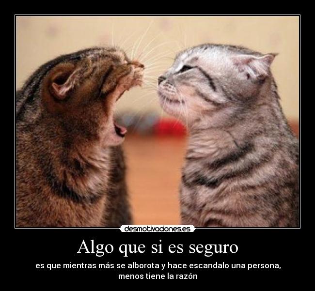 Algo que si es seguro - es que mientras más se alborota y hace escandalo una persona,
menos tiene la razón