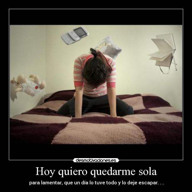 Hoy quiero quedarme sola - para lamentar, que un día lo tuve todo y lo deje escapar. . .