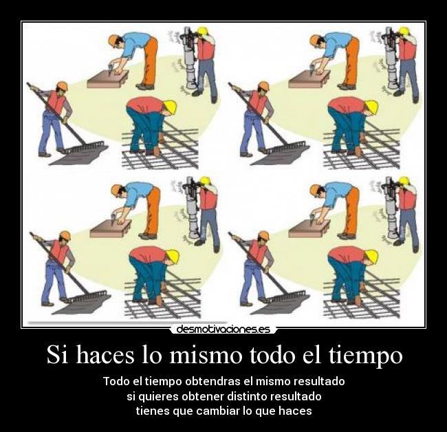 Si haces lo mismo todo el tiempo - Todo el tiempo obtendras el mismo resultado
si quieres obtener distinto resultado
tienes que cambiar lo que haces