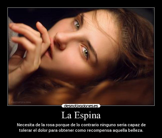 La Espina - Necesita de la rosa porque de lo contrario ninguno seria capaz de
tolerar el dolor para obtener como recompensa aquella belleza.