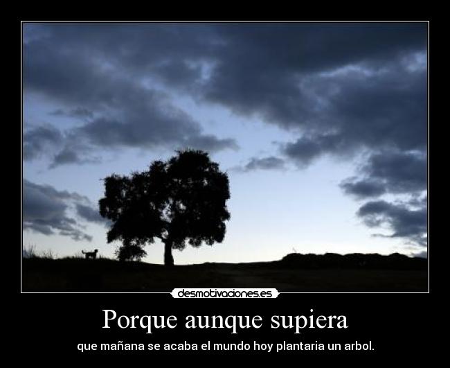 Porque aunque supiera - que mañana se acaba el mundo hoy plantaria un arbol.