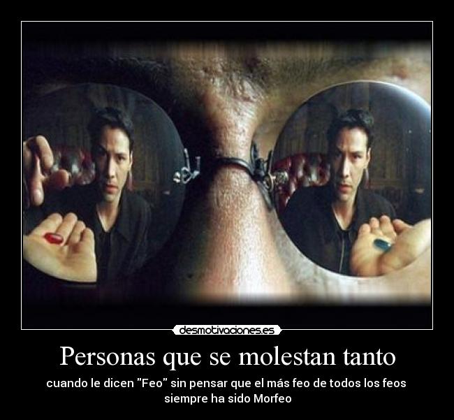 Personas que se molestan tanto - cuando le dicen Feo sin pensar que el más feo de todos los feos 
siempre ha sido Morfeo