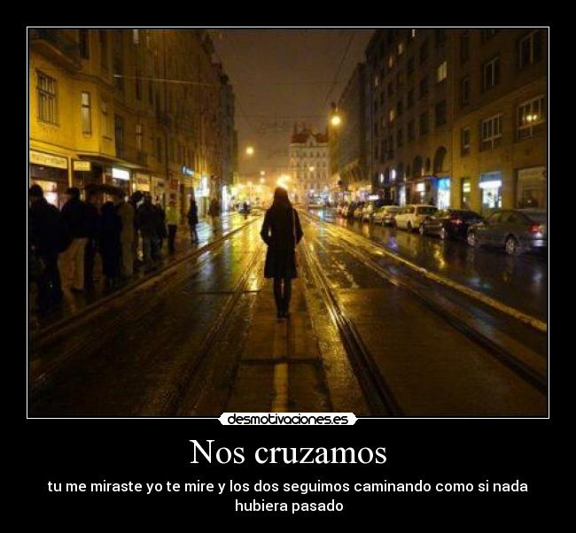Nos cruzamos - tu me miraste yo te mire y los dos seguimos caminando como si nada hubiera pasado