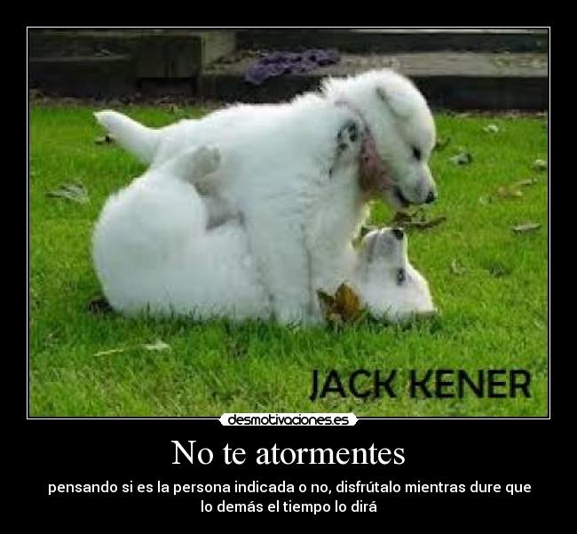 No te atormentes - pensando si es la persona indicada o no, disfrútalo mientras dure que
lo demás el tiempo lo dirá