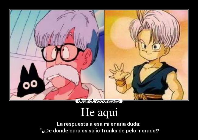 He aqui - La respuesta a esa milenaria duda: 
¡¿De donde carajos salio Trunks de pelo morado!?