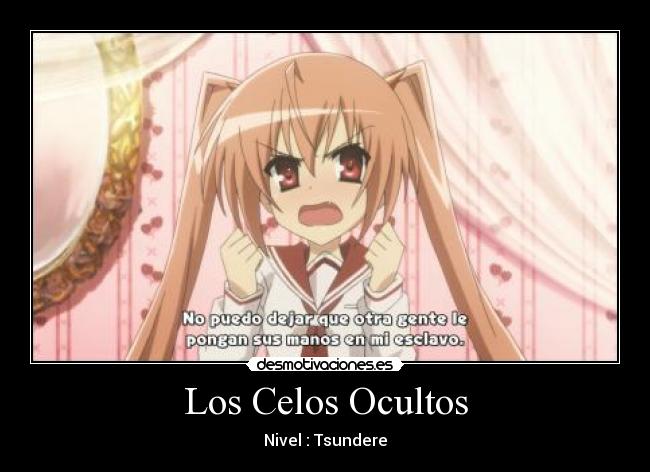 carteles celos aira scarlet ammo anime rosa tsundere coletas dos celos ocultos nivel niveles rojo rosado desmotivaciones