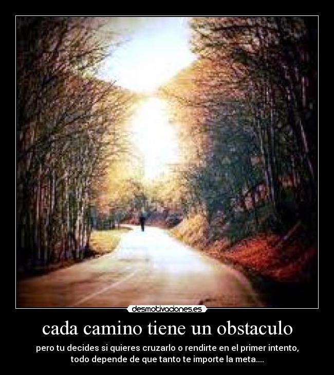 cada camino tiene un obstaculo - pero tu decides si quieres cruzarlo o rendirte en el primer intento,
todo depende de que tanto te importe la meta....