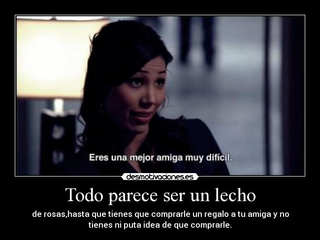 Todo parece ser un lecho - de rosas,hasta que tienes que comprarle un regalo a tu amiga y no
tienes ni puta idea de que comprarle.