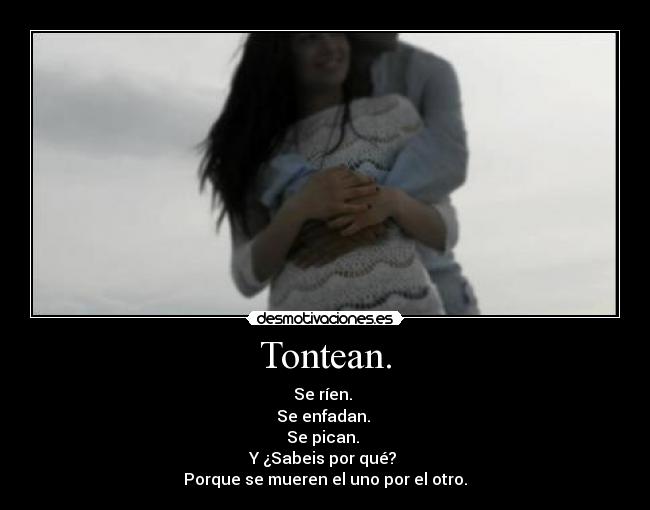 Tontean. - Se ríen.
Se enfadan.
Se pican.
Y ¿Sabeis por qué?
Porque se mueren el uno por el otro.