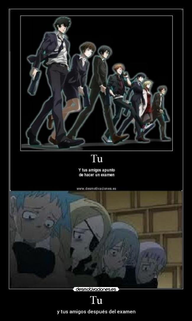 carteles anime shinigamisempai soul eater black star chrona maka albarn examen desmotivaciones