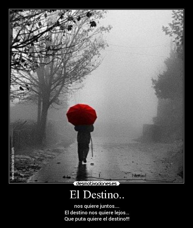 El Destino.. - nos quiere juntos....
El destino nos quiere lejos...
Que puta quiere el destino!!!