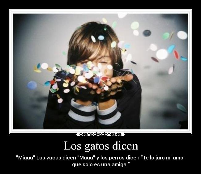 Los gatos dicen - Miauu Las vacas dicen Muuu y los perros dicen Te lo juro mi amor
que solo es una amiga.