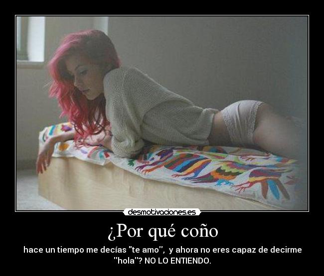 ¿Por qué coño - hace un tiempo me decías te amo, y ahora no eres capaz de decirme
hola? NO LO ENTIENDO.