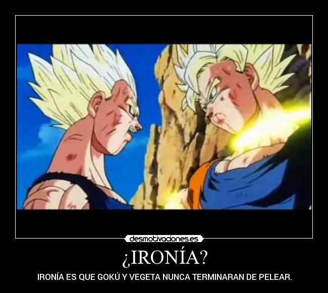 ¿IRONÍA? - IRONÍA ES QUE GOKÚ Y VEGETA NUNCA TERMINARAN DE PELEAR.
