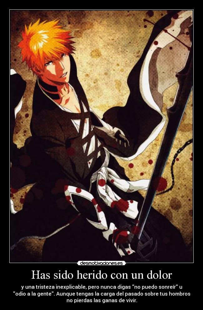 Has sido herido con un dolor - y una tristeza inexplicable, pero nunca digas no puedo sonreír u
odio a la gente. Aunque tengas la carga del pasado sobre tus hombros
no pierdas las ganas de vivir.