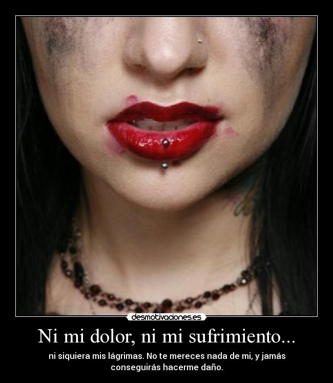 Ni mi dolor, ni mi sufrimiento... - ni siquiera mis lágrimas. No te mereces nada de mi, y jamás
conseguirás hacerme daño.