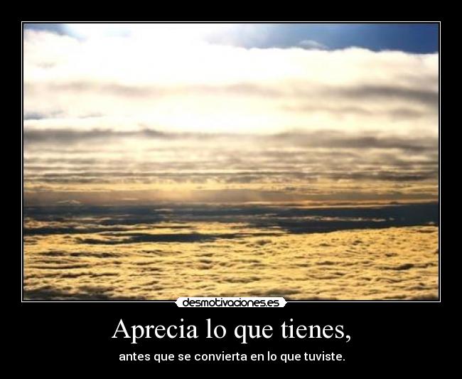 Aprecia lo que tienes, - antes que se convierta en lo que tuviste.