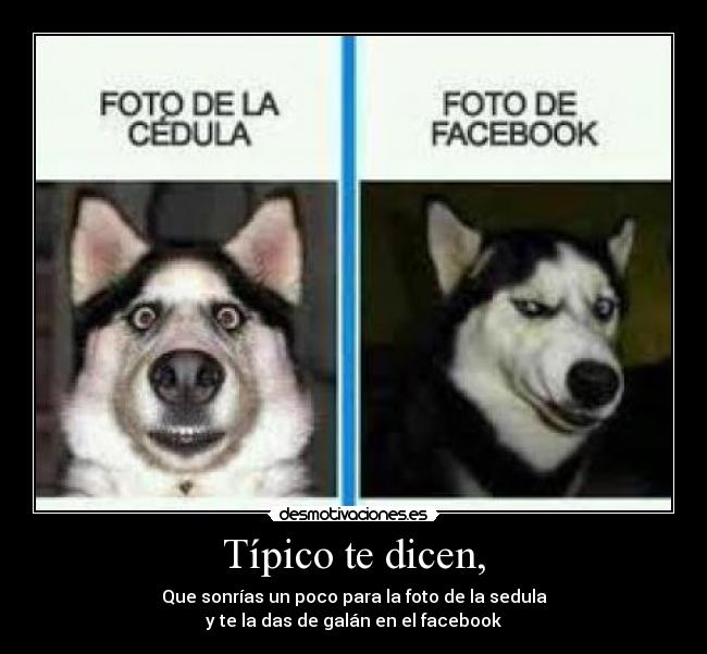 Típico te dicen, - Que sonrías un poco para la foto de la sedula
y te la das de galán en el facebook