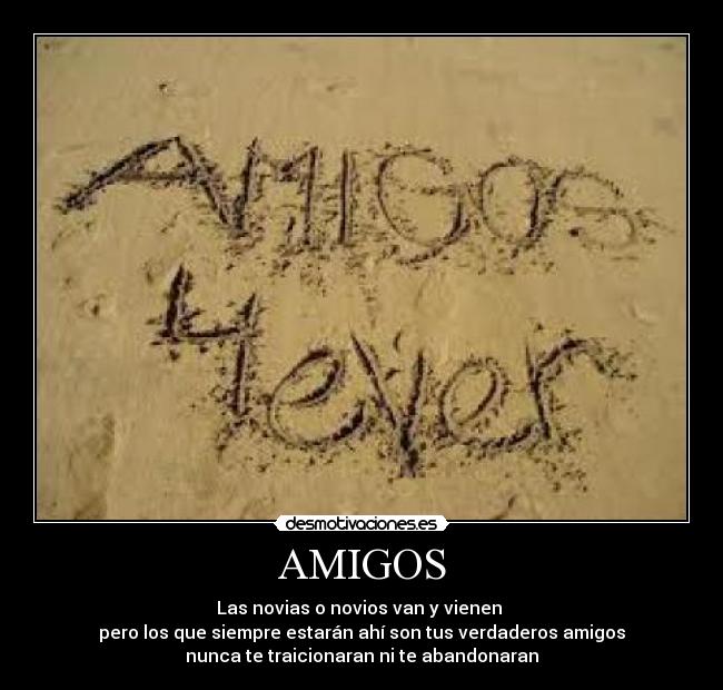 AMIGOS - Las novias o novios van y vienen 
pero los que siempre estarán ahí son tus verdaderos amigos
nunca te traicionaran ni te abandonaran
