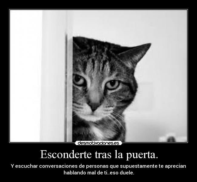 Esconderte tras la puerta. - Y escuchar conversaciones de personas que supuestamente te aprecian
hablando mal de ti..eso duele.